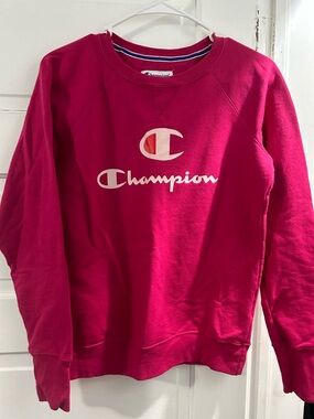 Champion Crewneck Sweatshirt in Fuchsia Pink with White Logo
